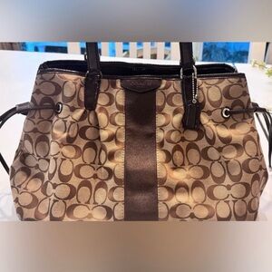 Coach Brown Signature Canvas Tote with Dark Brown Trim